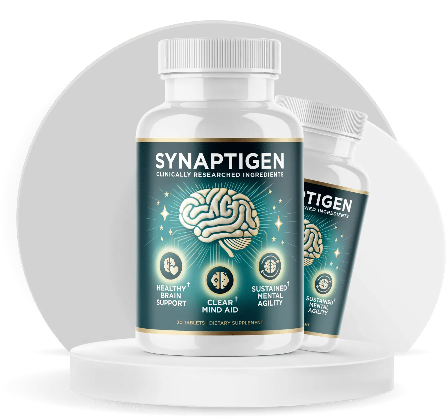 Synaptigen two bottles on podium